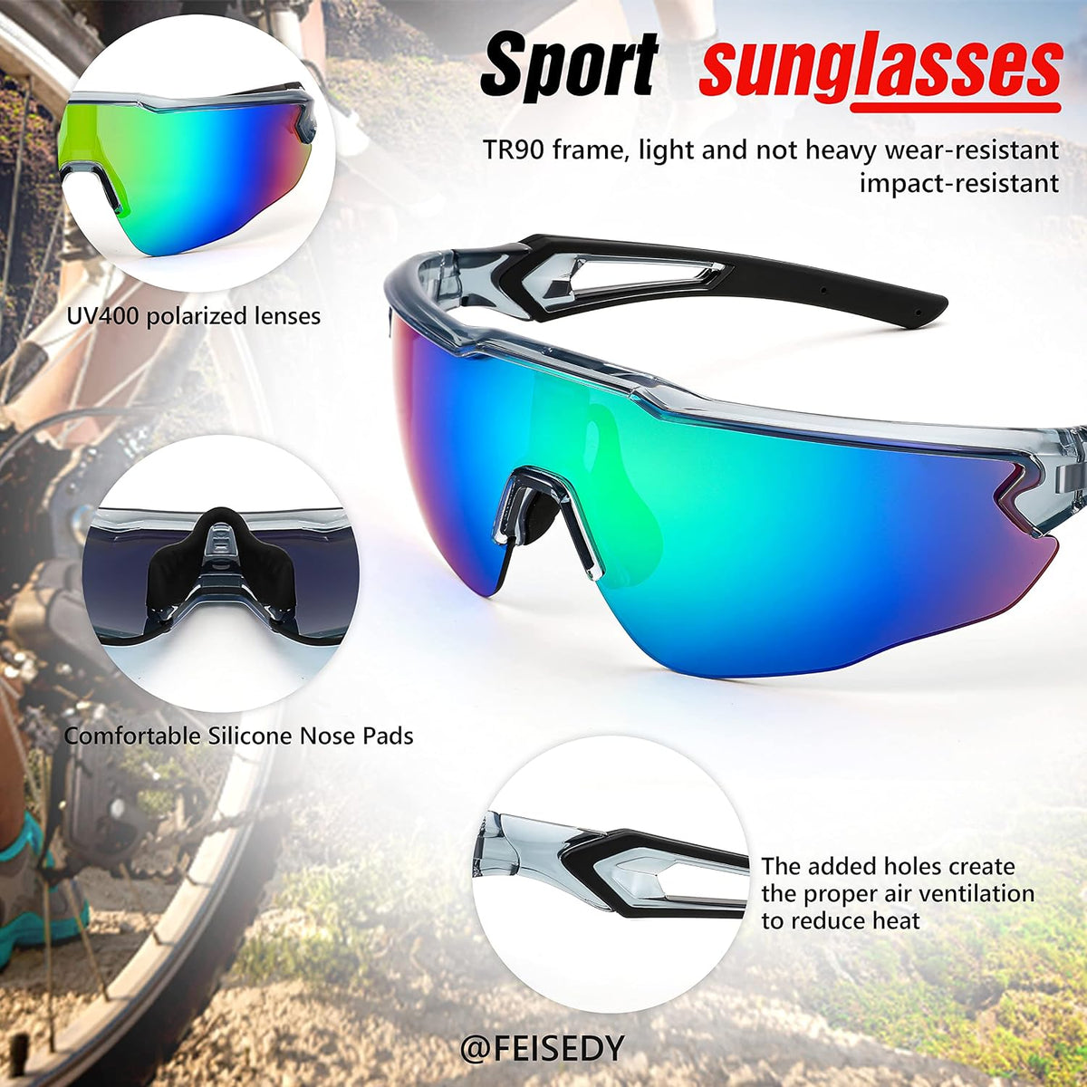 ÉÌƷͼƬ 26 | B0C3VXWRTK | FEISEDY Youth Sport Polarized Sunglasses for 8-16 Cycling Running Driving Baseball Goggles Glasses B0011