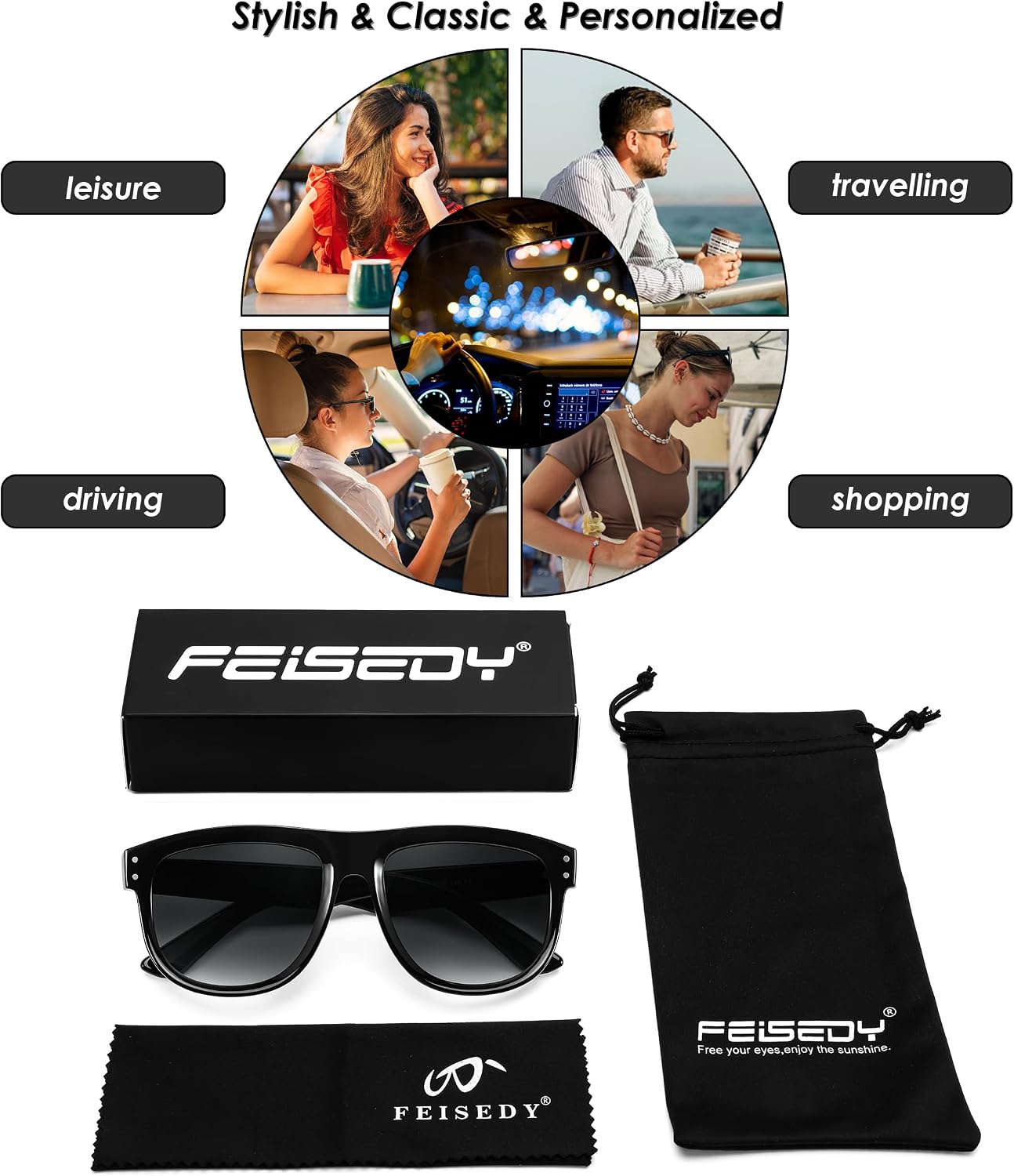 商品图片 12 | B0D8JDCTKS | FEISEDY Square Sunglasses for Women Men Unisex Curved Style Shades Designer Sun Glasses B0214