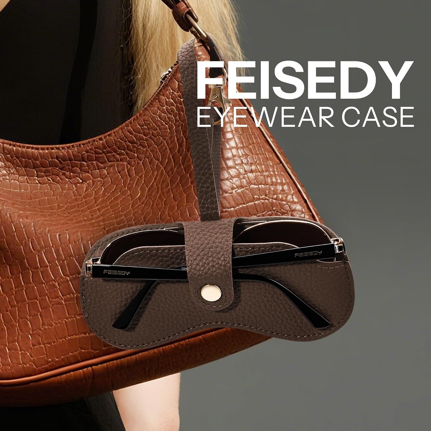 商品图片 13 | B0FMY27LR3 | FEISEDY Sunglass Case, 2Pcs Soft Leather Eyeglass Cases for Women | Slim Portable Glasses Holder, with Button-Closure Wrist Strap for Travel & Outdoor B0308