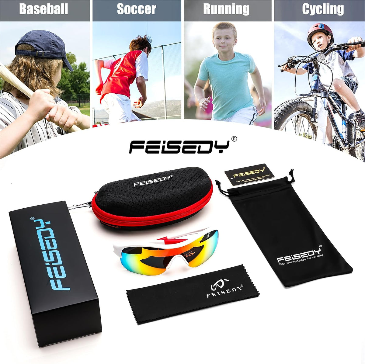 ÉÌƷͼƬ 30 | B0CZ7Y96D2 | FEISEDY Polarized Sports Sunglasses for Kids Youth Baseball Cycling Running Glasses for Boys Girls Age 3-12 B0142
