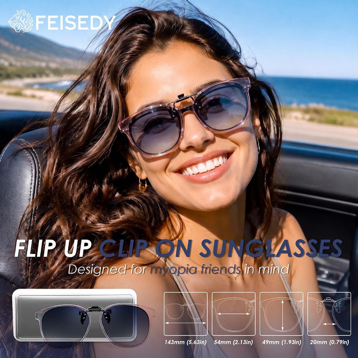 商品图片 16 | B0HDSX3PVB | FEISEDY Polarized Flip-Up Clip On Sunglasses Over Prescription B0486