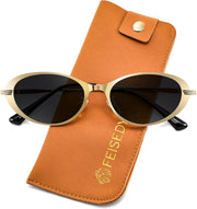 Gold Frame + Grey Lens / 52 Millimeters | B0GVDPZTQ3 | FEISEDY Metal Oval Sunglasses UV400 Protection for Women and Men B0429