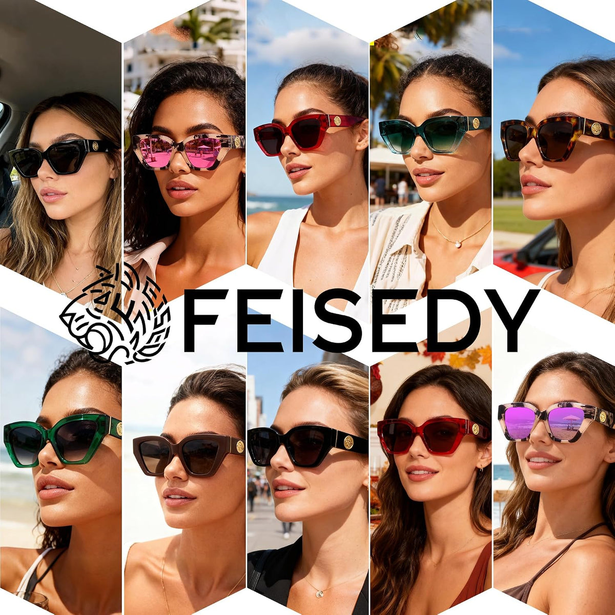 ÉÌƷͼƬ 3 | B0F8N6T6HM | FEISEDY Women's Polarized Cat Eye Sunglasses - UV400 Protection, Trendy Design for Driving & Daily Wear B0299