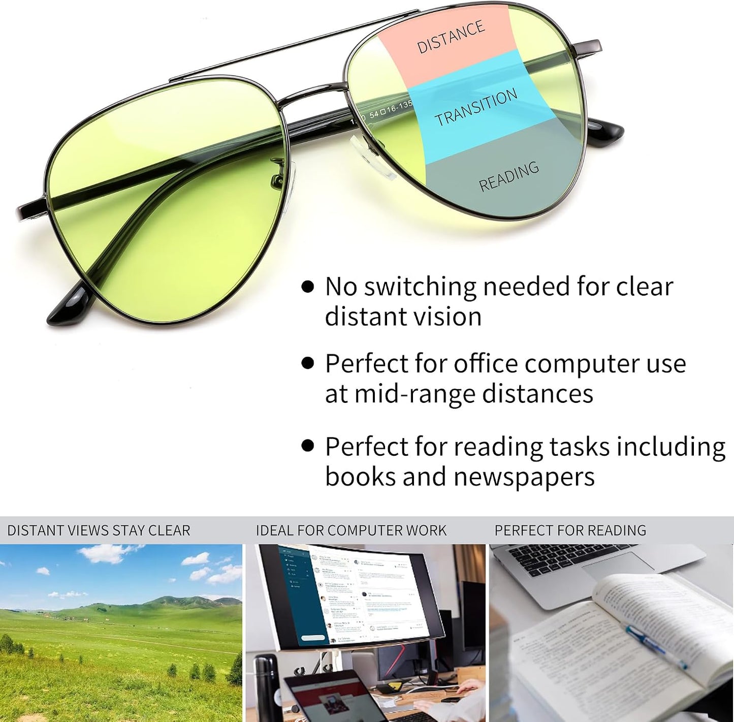 商品图片 9 | B0GJYYQGWC | FEISEDY Photochromic Progressive Multifocal Aviator Reading Glasses B0396