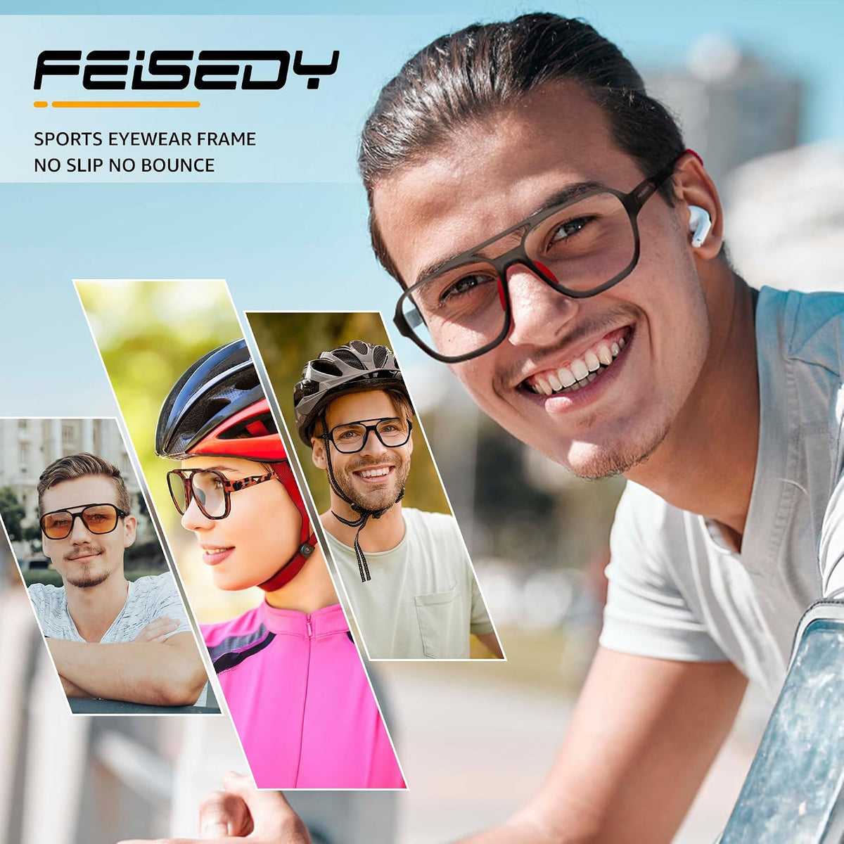 ÉÌƷͼƬ 28 | B0DR831C71 | FEISEDY Sports Blue Light Glasses for Men Lightweight Anti Slip Running Cycling Square Glasses Computer Eyeglasses B0156