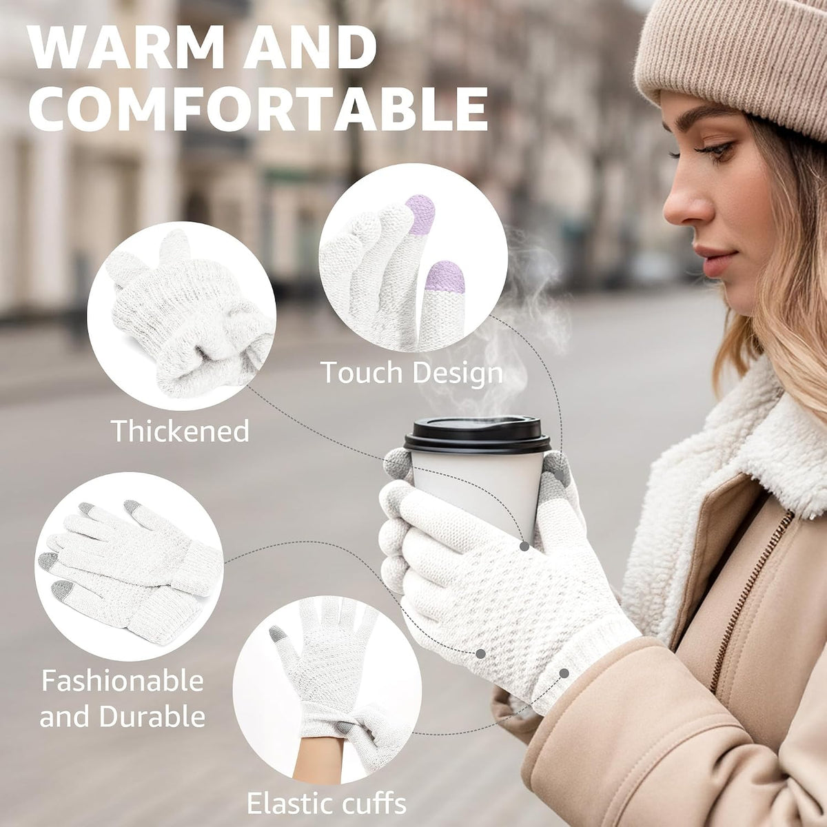 商品图片 12 | B0FQTZCSVS | Winter Gloves for Women Men - Knit Touchscreen Gloves, Fleece-Lined Thermal Gloves Fashionable Warm