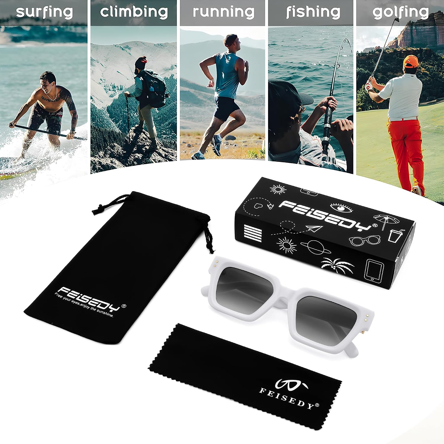商品图片 14 | B0CHMMTXNK | FEISEDY Retro Rectangle Sunglasses Trendy Chunky Square Sun Glasses for Women Men UV400 Protection B0073