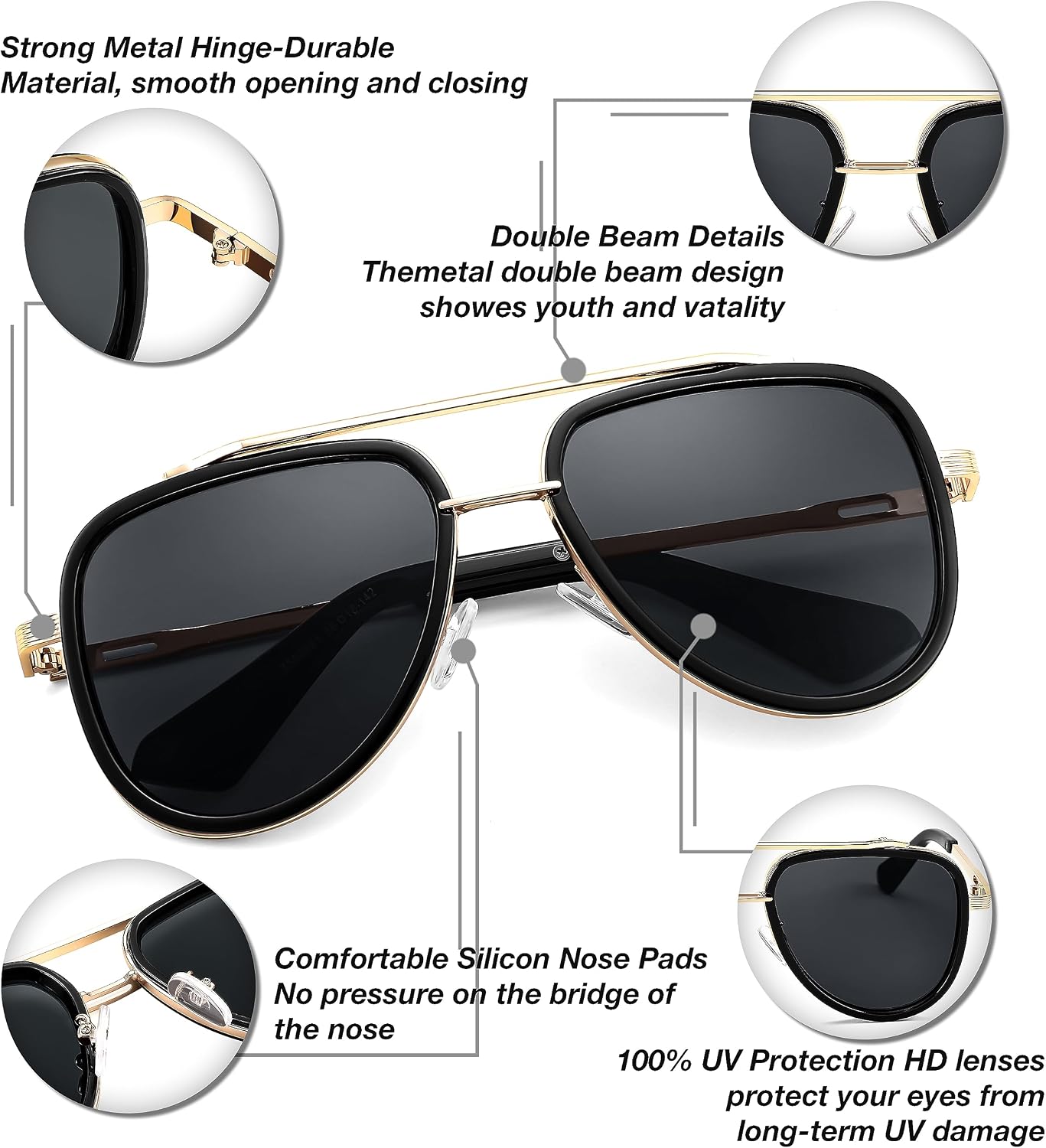 商品图片 10 | B0CF232CFR | FEISEDY Aviator Sunglasses Men Women, Square Retro 70s Vintage Classic Frame, UV400 Driving Fishing Golf Hiking B0036