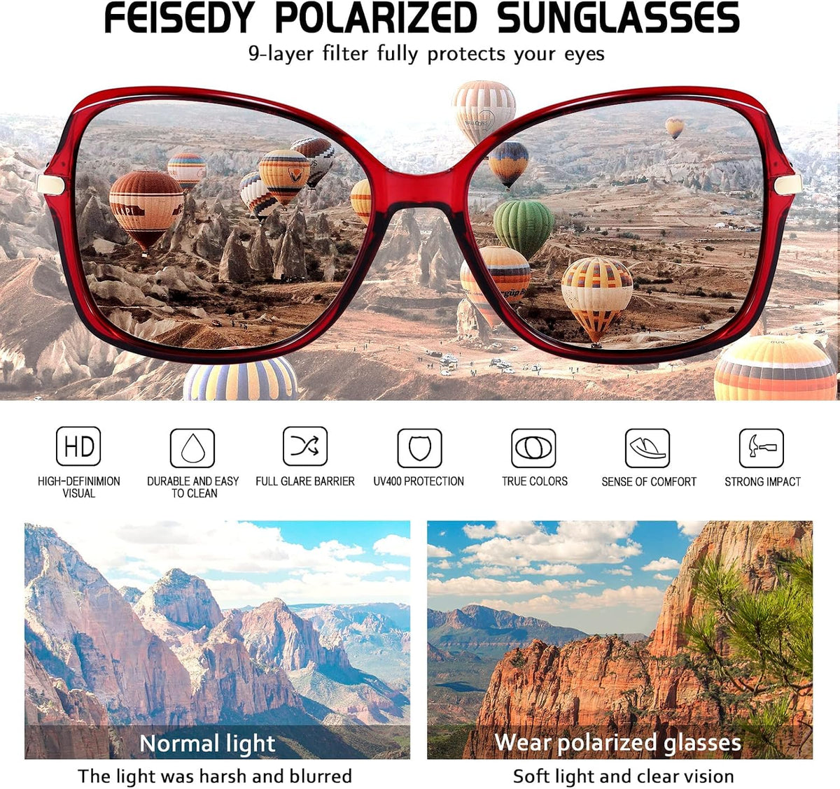 ÉÌƷͼƬ 42 | B09KC567VY | FEISEDY Womens Polarized Sunglasses UV400 Anti Glare Fashion Shades