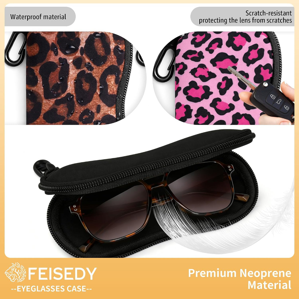 ÉÌƷͼƬ 17 | B0GFYDDD2Y | FEISEDY 2Pack Sunglasses Soft Case Ultra Light Neoprene Zipper Portable Eyeglass Pouch with Belt Clip B0385