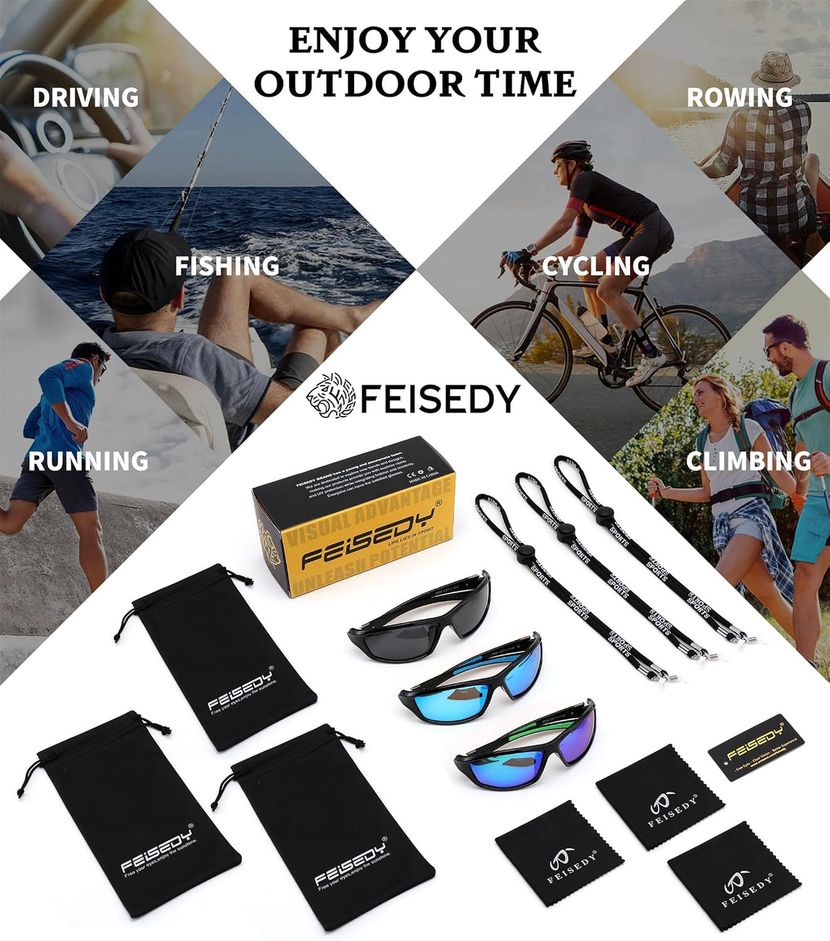 ÉÌƷͼƬ 7 | B0FG2NFPX3 | FEISEDY 3 Pack Polarized Sports Sunglasses for Men, Wrap Around Frame, UV400 Protection, Fishing Driving Cycling B2674