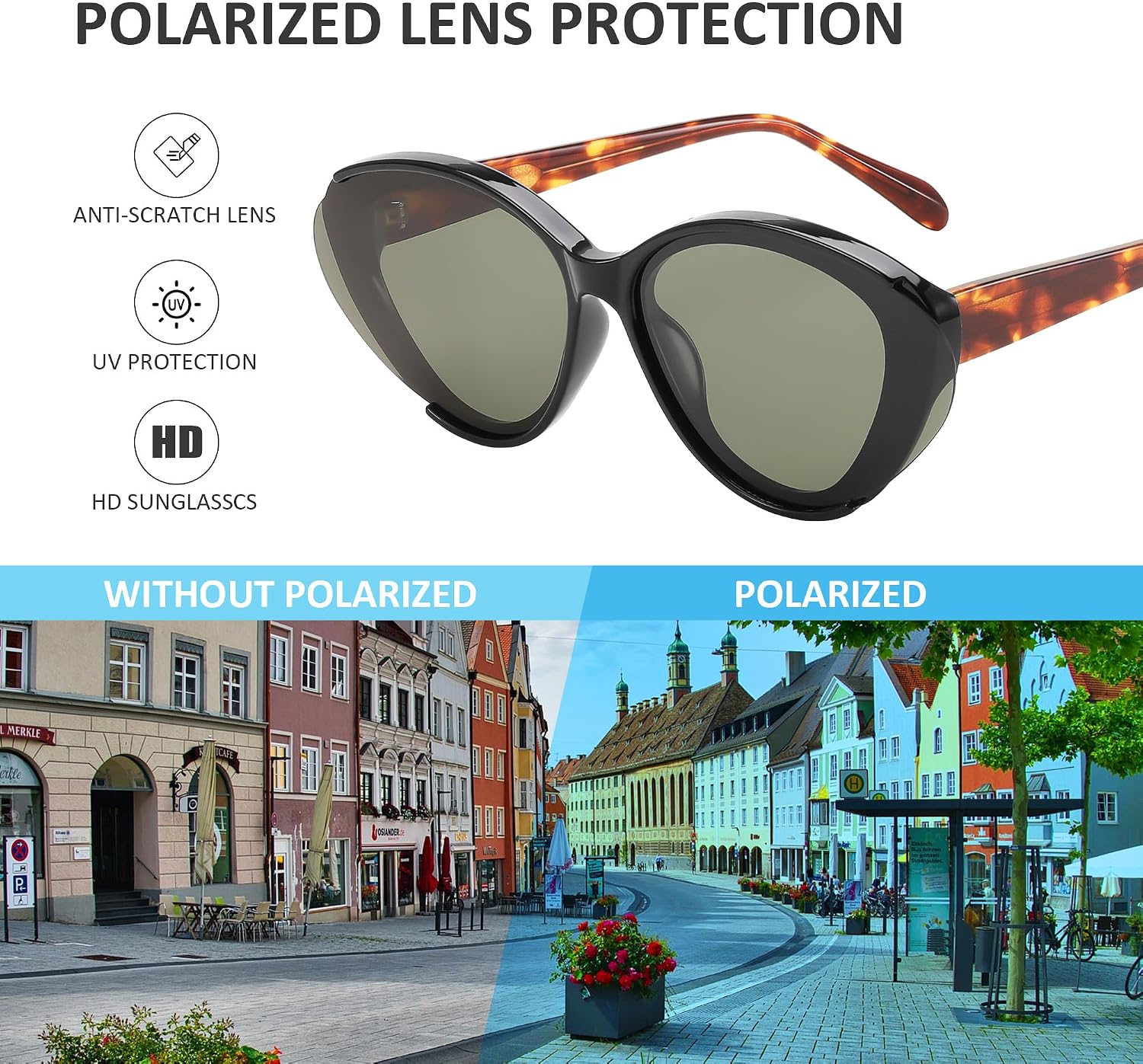 商品图片 11 | B0D6YJVTMS | FEISEDY Retro Polarized Cat Eye Sunglasses Women Trendy Mirrored Classic Designer Sunglasses UV Protection B0197