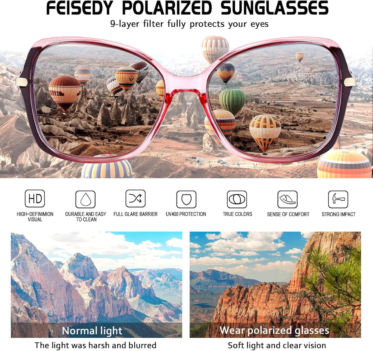 ÉÌƷͼƬ 12 | B09KC567VY | FEISEDY Womens Polarized Sunglasses UV400 Anti Glare Fashion Shades