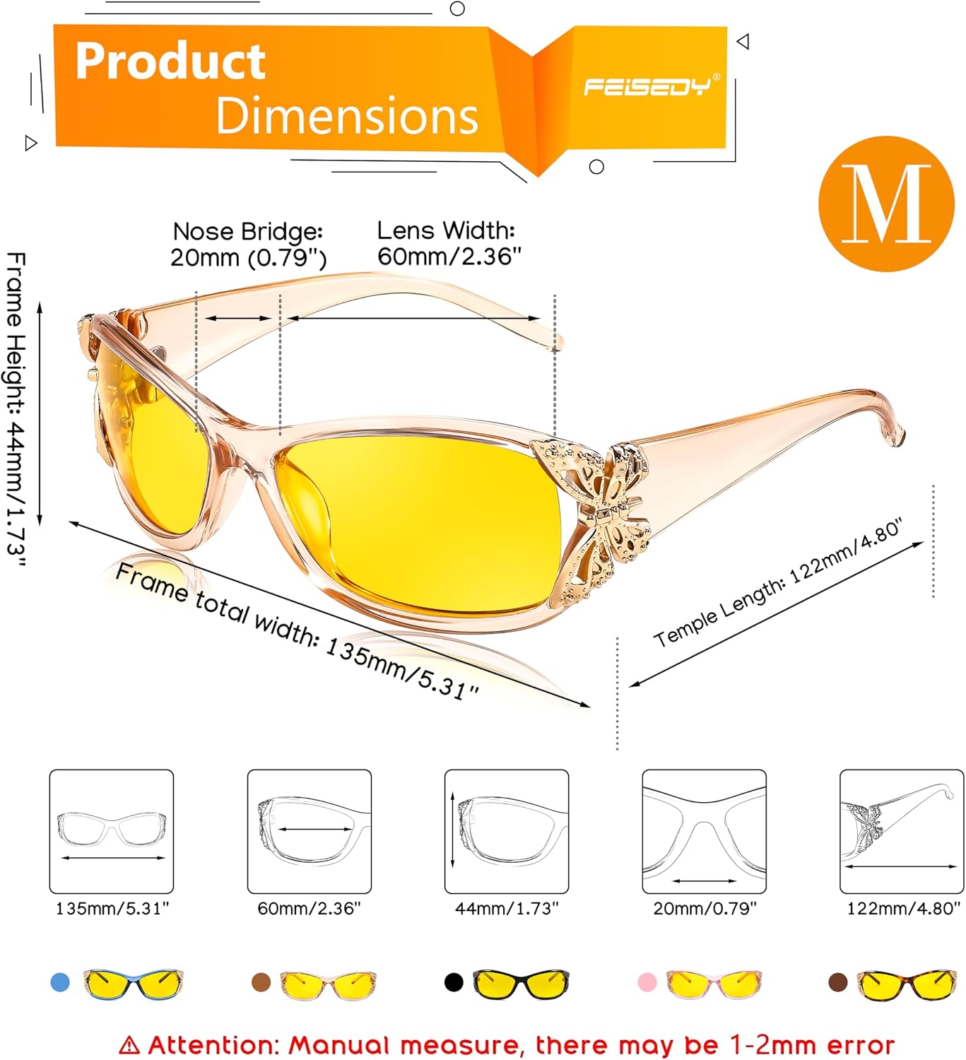 商品图片 86 | B081YY5RM3 | FEISEDY Classic Womens Night Glasses Driving Anti Glare Wrap Around Yellow Sunglasses B2548
