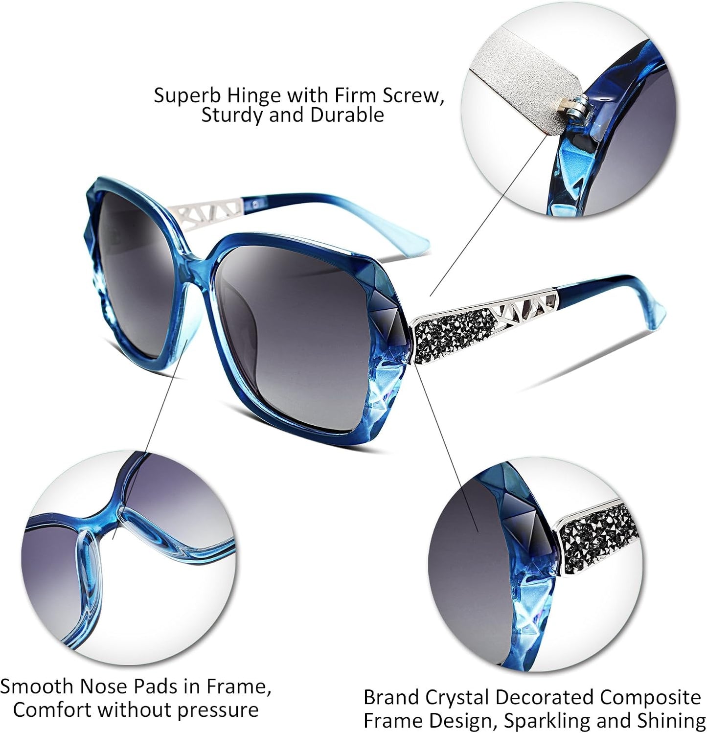 商品图片 4 | B079GT4RXH | FEISEDY Polarized Women Square Sunglasses Sparkling Composite Shiny Frame B2289