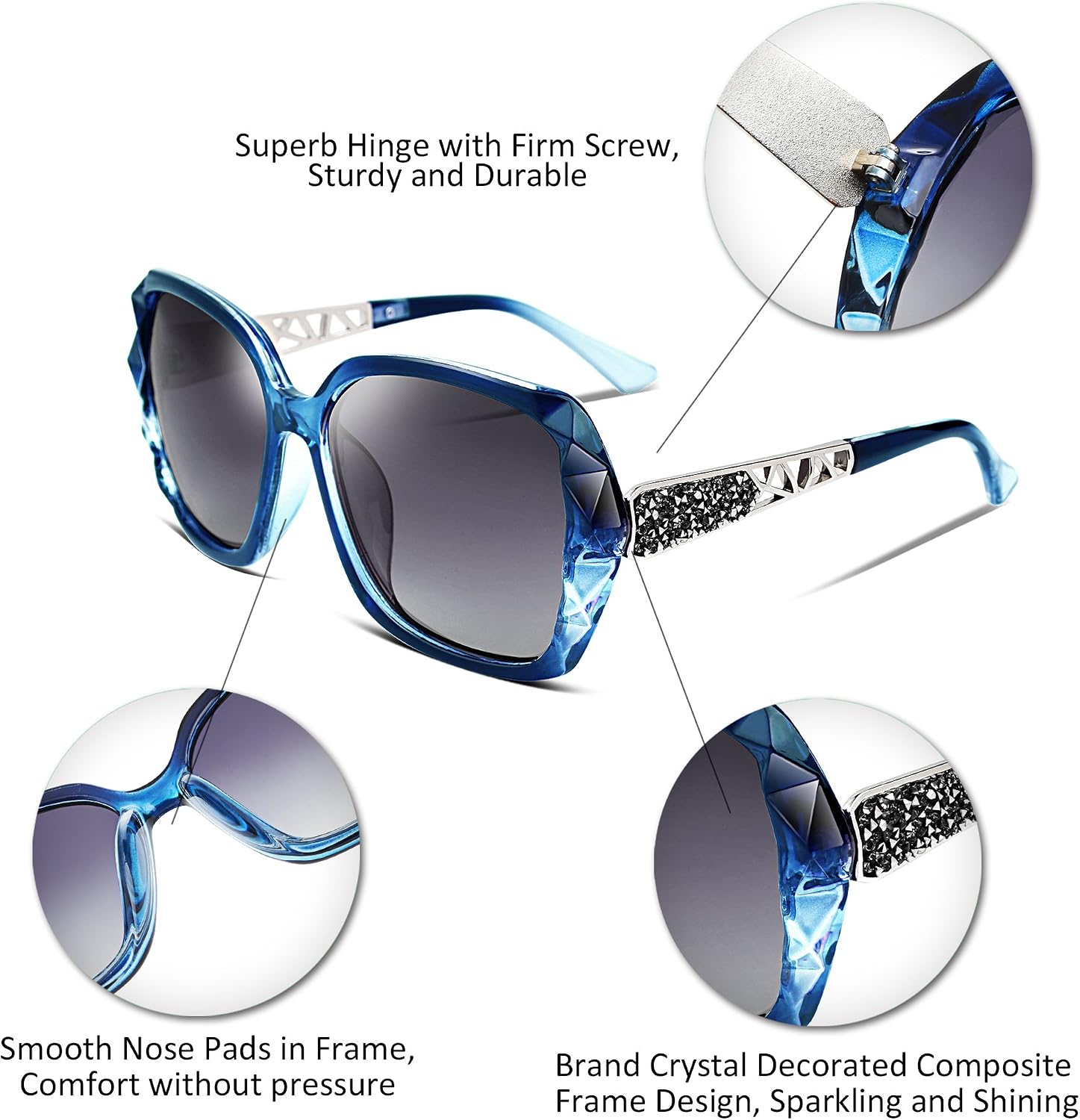 商品图片 4 | B079GT4RXH | FEISEDY Polarized Women Square Sunglasses Sparkling Composite Shiny Frame B2289
