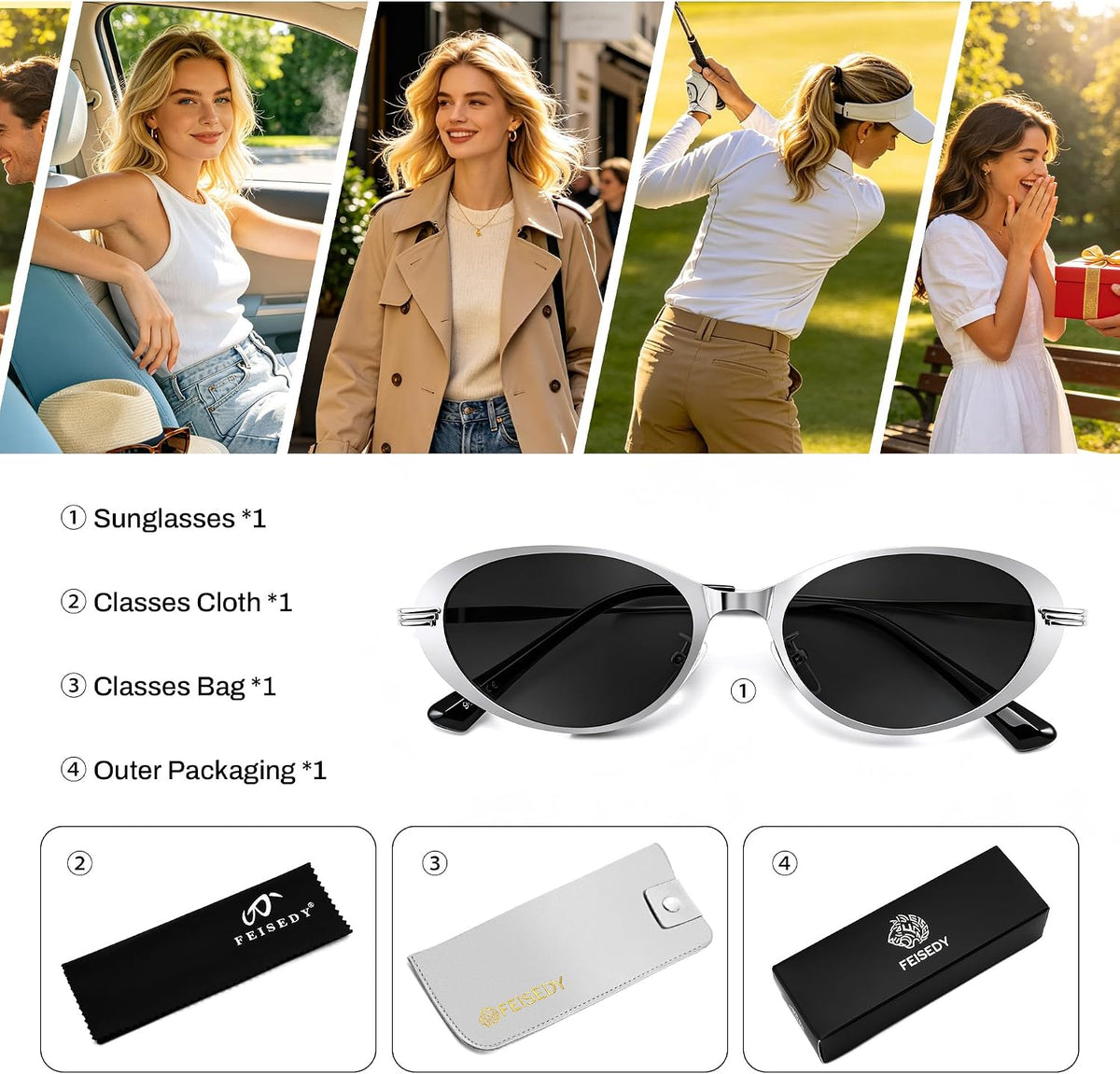ÉÌƷͼƬ 27 | B0GVDPV1W4 | FEISEDY Metal Oval Sunglasses UV400 Protection for Women and Men B0429