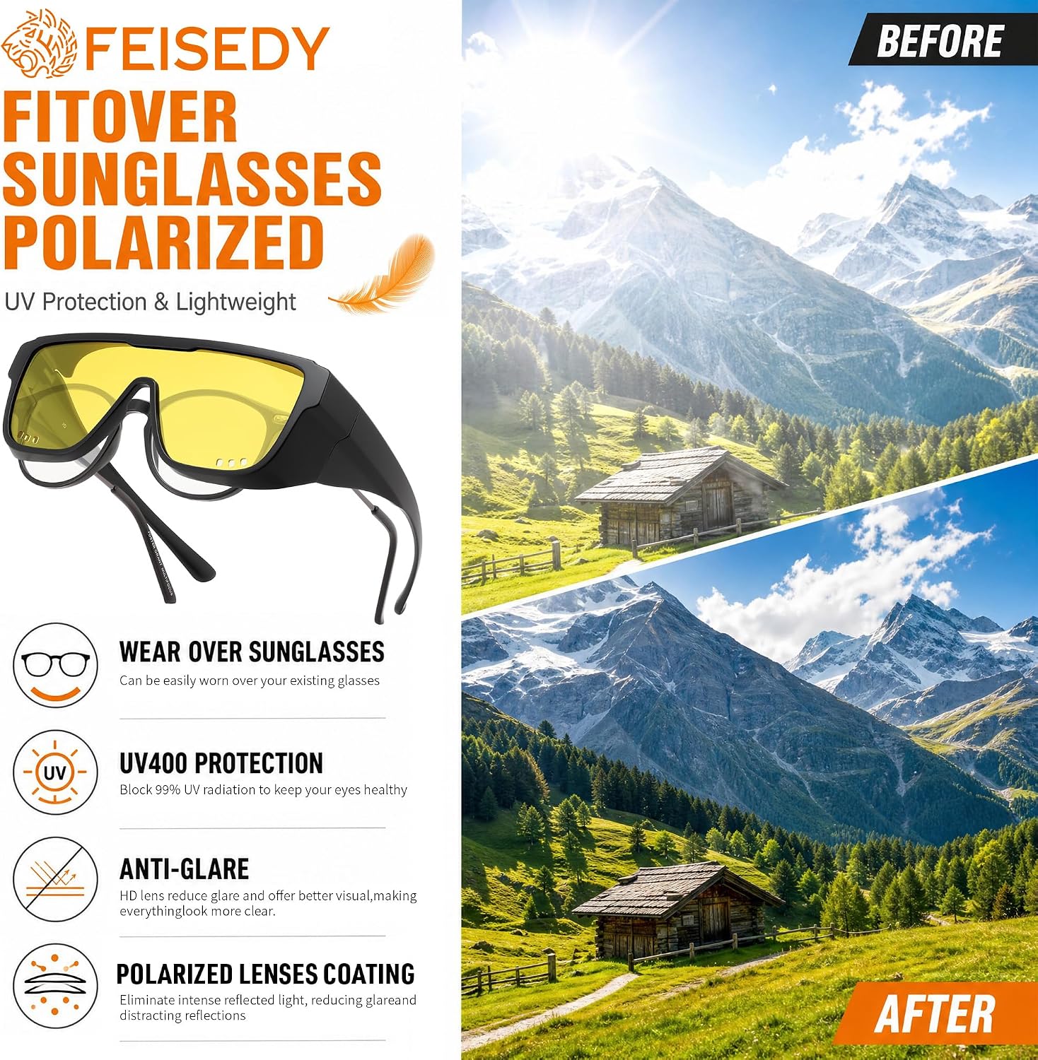 商品图片 8 | B0H2Z4Q1KM | FEISEDY Fit Over Glasses Polarized Sunglasses for Men Women B0456