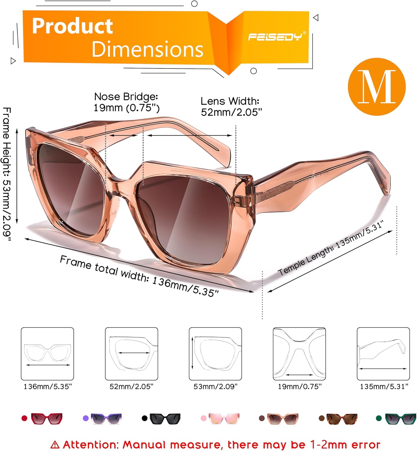 商品图片 45 | B0CNCTSQ2Z | FEISEDY Trendy Polarized Sunglasses, Oversized Irregular TR Frame for Women Men, Retro Shades UV400 B0016