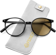 Black/Photochromic Tea / 51 Millimeters | B0GT2D6JD9 | FEISEDY Photochromic Blue Light Blocking Glasses Fashion Women Men B1238
