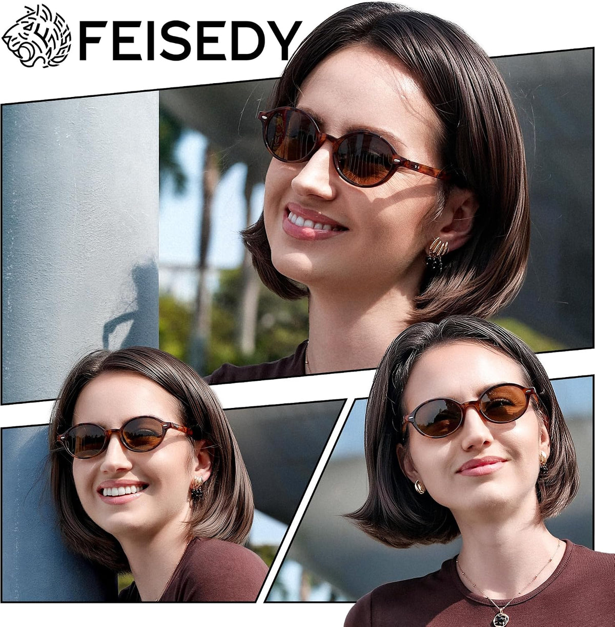 ÉÌƷͼƬ 63 | B0DTHVTKB5 | FEISEDY Retro Oval Sunglasses for Women 90s Narrow Round Lightweight Shades Y2k Trendy Sunnies B1171