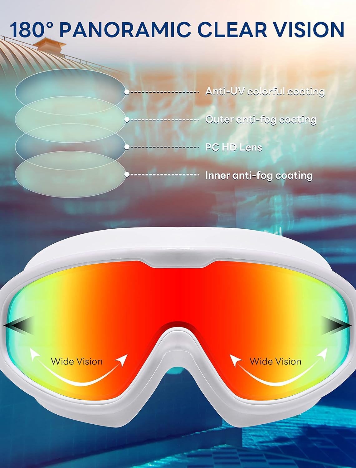 商品图片 17 | B0BWF3RZK7 | FEISEDY Swim Goggles No Leaking Anti-Fog Pool Goggles Swimming Goggles Adult Men Women Youth, 180° Clear Vision UV400 B2389