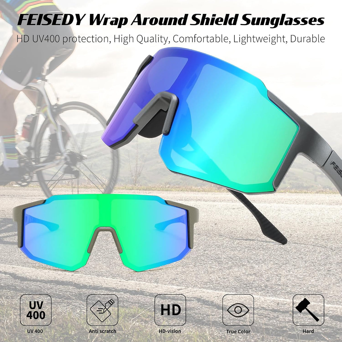 ÉÌƷͼƬ 28 | B0FMRGGCL4 | FEISEDY Polarized Sports Sunglasses for Men Women Youth - Baseball, Running, Cycling UV400 Protection 4 Lenses B0279