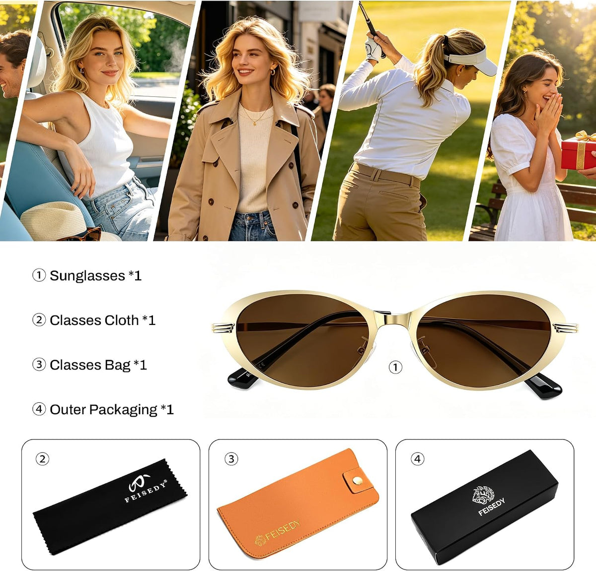 ÉÌƷͼƬ 6 | B0GVDPV1W4 | FEISEDY Metal Oval Sunglasses UV400 Protection for Women and Men B0429