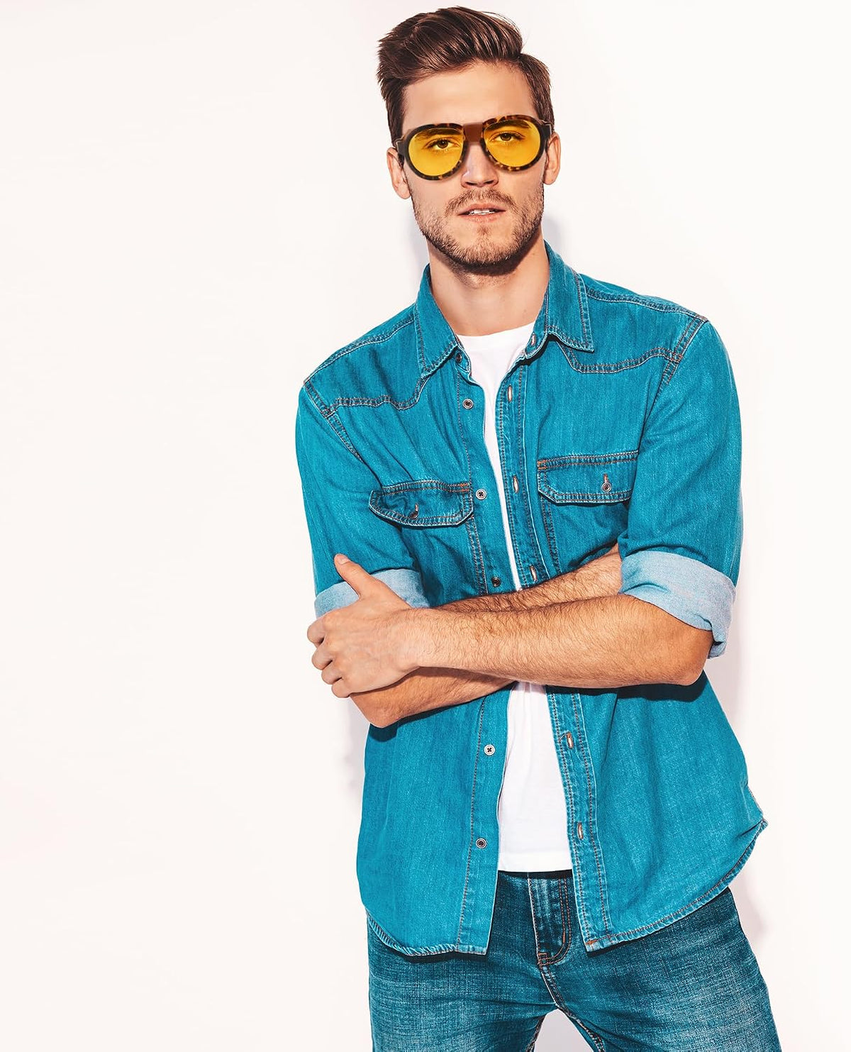 ÉÌƷͼƬ 11 | B0D5HMBR1X | FEISEDY Steampunk Sunglasses Women Men£¬Polarized Yellow Lens, Retro Round Vintage Frame Leatherwear B0159