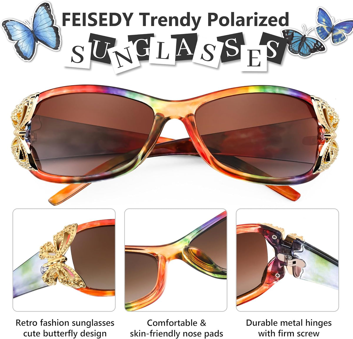 ÉÌƷͼƬ 32 | B0CNRQ7WVZ | FEISEDY Y2K Women Polarized Sunglasses Butterfly Wrap Around UV400 Shades