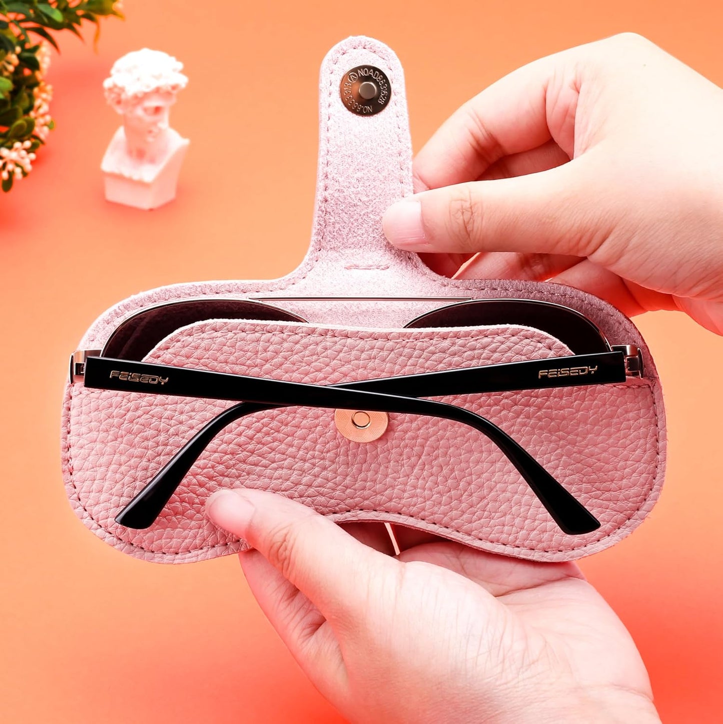 商品图片 25 | B0FMY27LR3 | FEISEDY Sunglass Case, 2Pcs Soft Leather Eyeglass Cases for Women | Slim Portable Glasses Holder, with Button-Closure Wrist Strap for Travel & Outdoor B0308