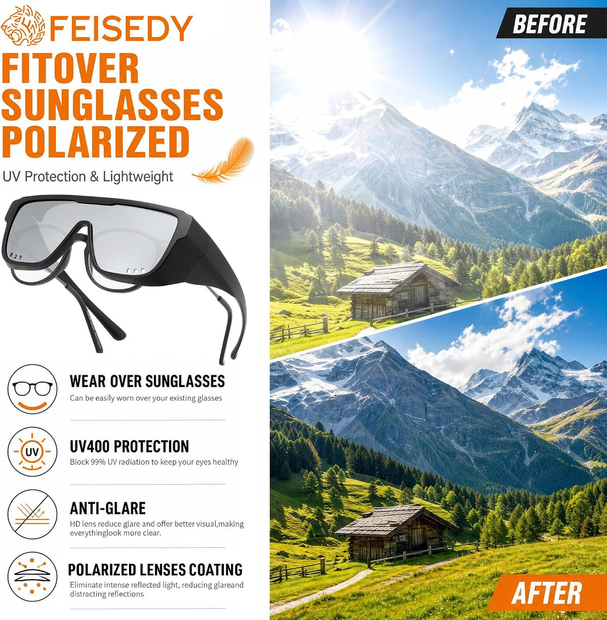 ÉÌƷͼƬ 24 | B0H2Z4Q1KM | FEISEDY Fit Over Glasses Polarized Sunglasses for Men Women B0456