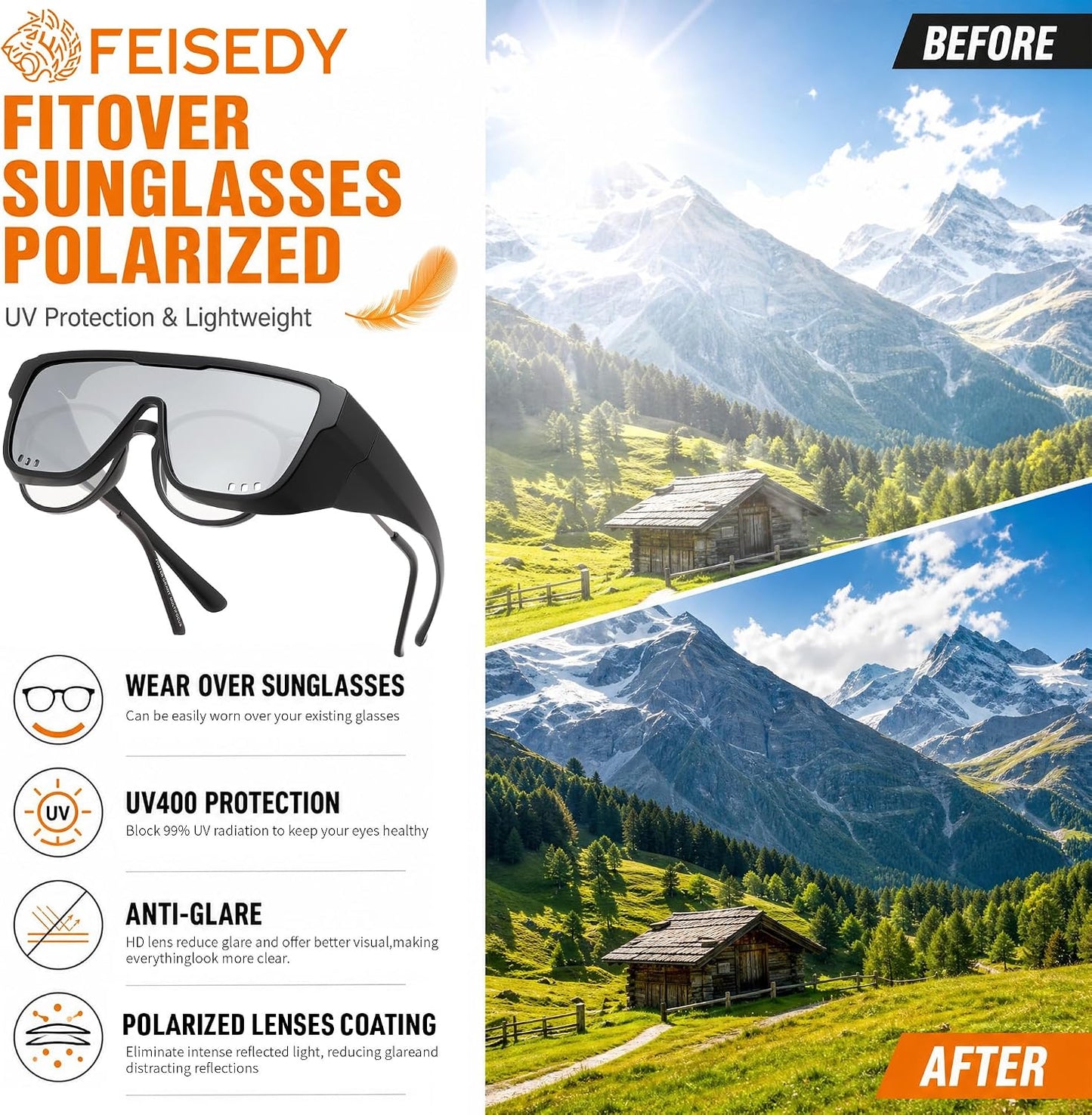 商品图片 24 | B0H2Z4Q1KM | FEISEDY Fit Over Glasses Polarized Sunglasses for Men Women B0456