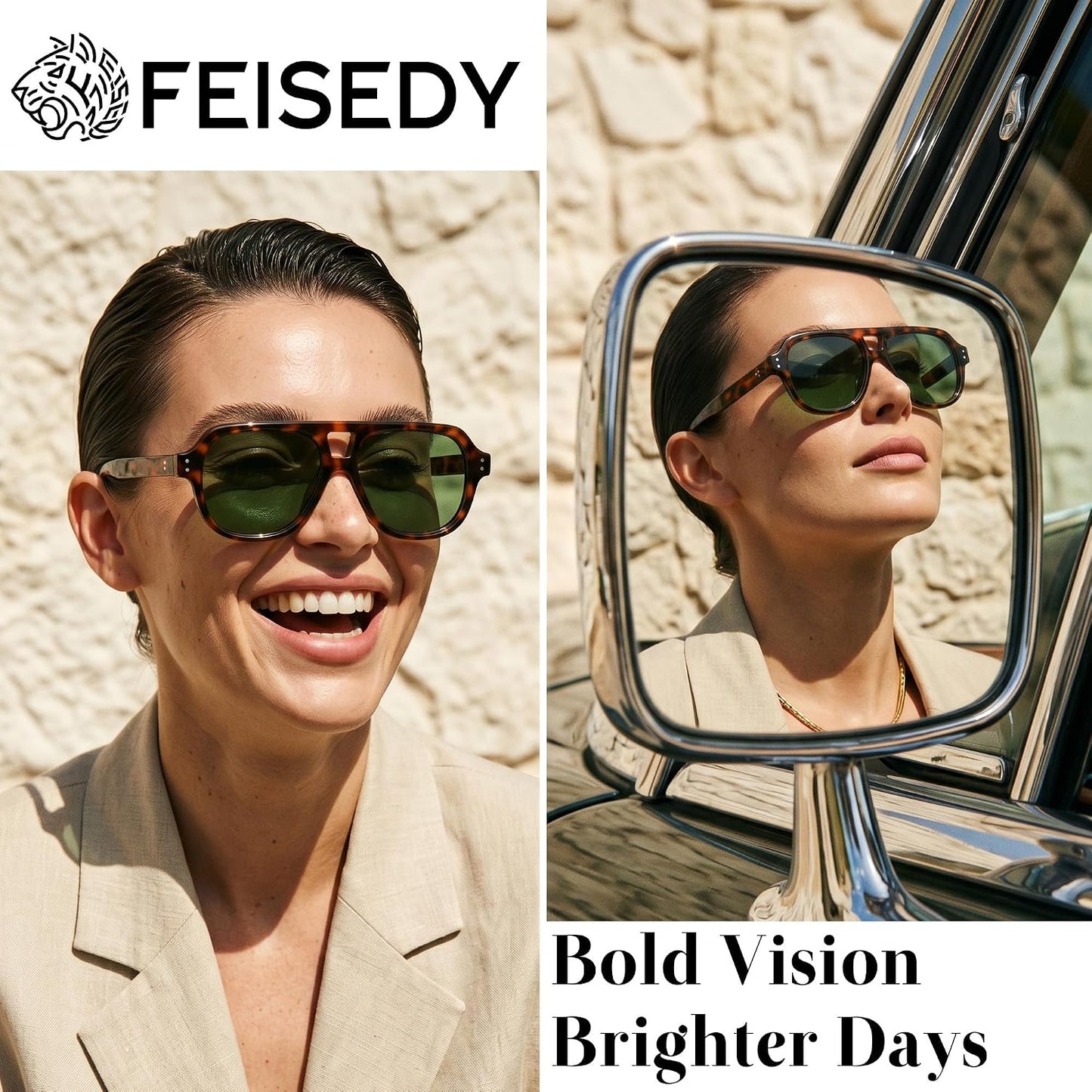 商品图片 29 | B0H1WK6BZT | FEISEDY Retro Aviator Polarized Sunglasses Men Women Trendy Square B0433