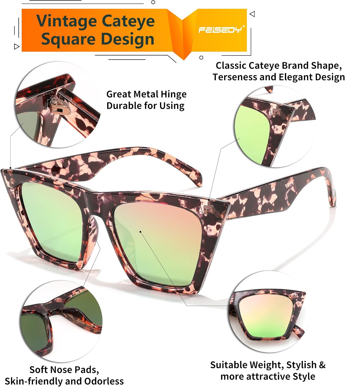 商品图片 151 | B0C5378735 | FEISEDY Vintage Square Cat Eye Sunglasses Women Trendy Cateye Sunglasses B2473