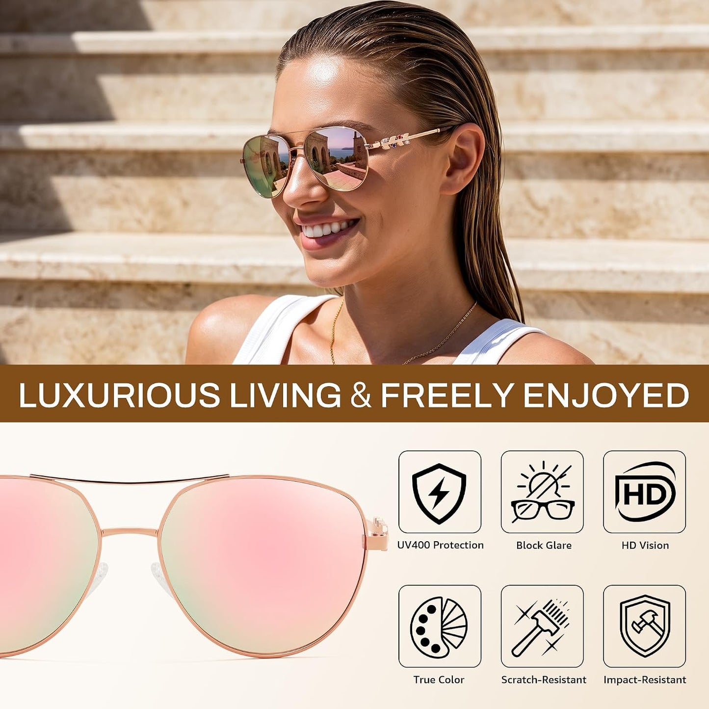 商品图片 12 | B0H4QPVJY6 | FEISEDY Retro Aviator Sunglasses for Women Men UV400 Shades B0409