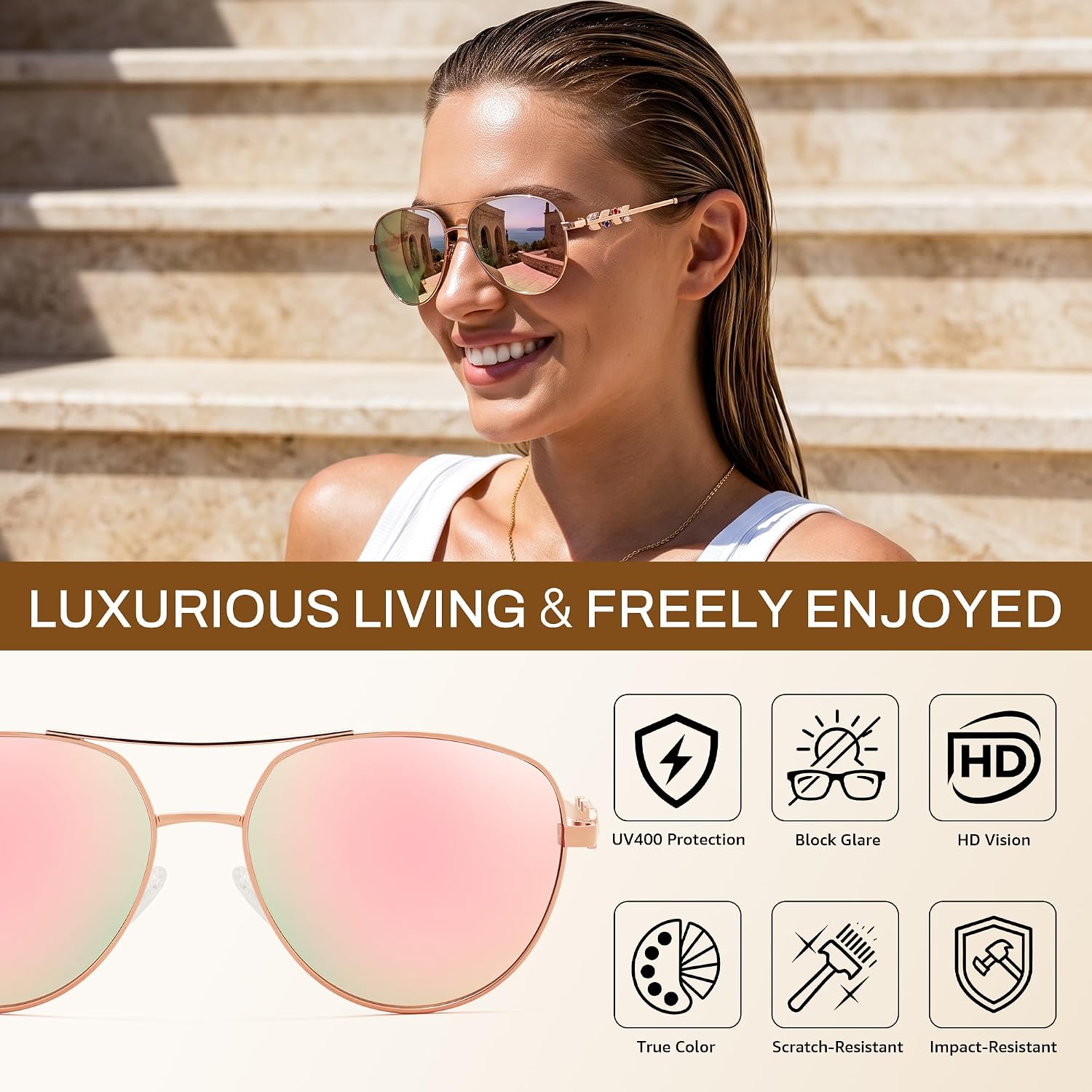 商品图片 12 | B0H4QPVJY6 | FEISEDY Retro Aviator Sunglasses for Women Men UV400 Shades B0409