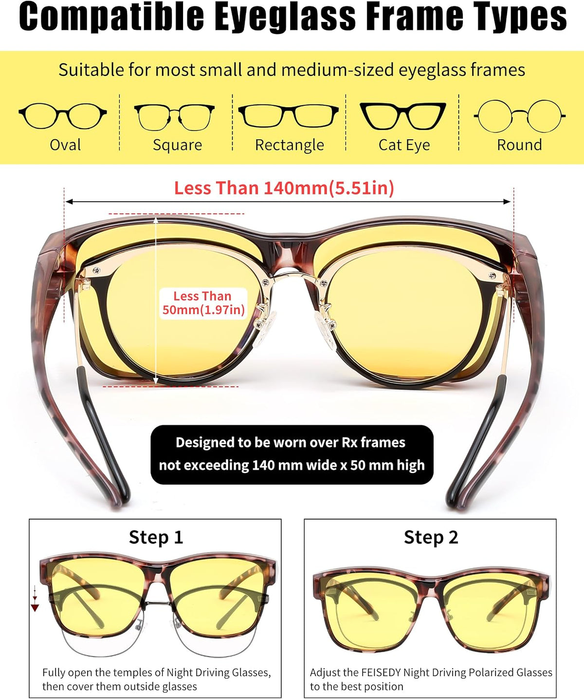 ÉÌƷͼƬ 33 | B0DJS7NVNT | FEISEDY Night Vision Driving Glasses Anti Glare Fit Over Glasses for Men Women Polarized Nighttime B0250