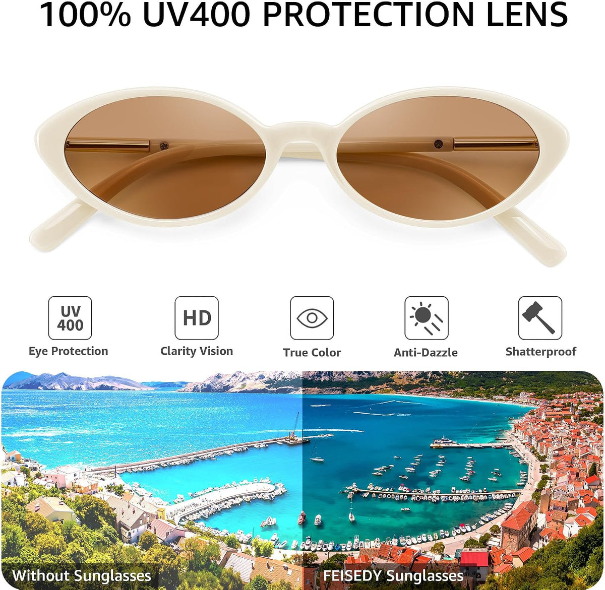 ÉÌƷͼƬ 5 | B0H2VP4ZBG | FEISEDY Oval Cat Eye Sunglasses for Women, 90s Narrow Y2K Shades B0435