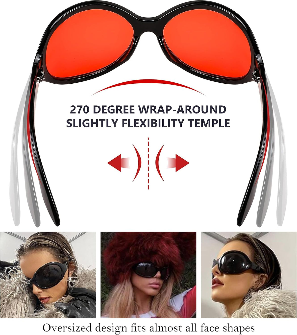 ÉÌƷͼƬ 26 | B0BYX6JXMW | FEISEDY Bug Eye Y2K Oversized Sunglasses Women Men Oval Frame B2391