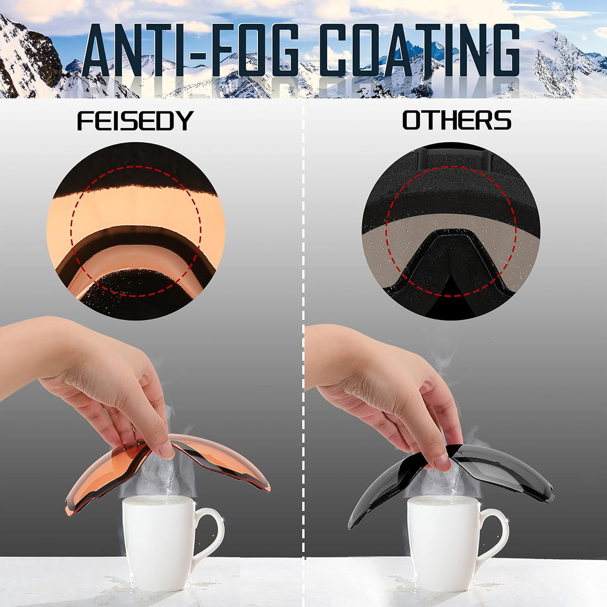 商品图片 8 | B0GHRB6WCQ | FEISEDY Ski Goggles, OTG Snow Sport Goggles for Adult Youth, Anti-Fog UV400 Protection Bendable Dual-Lenses B2961