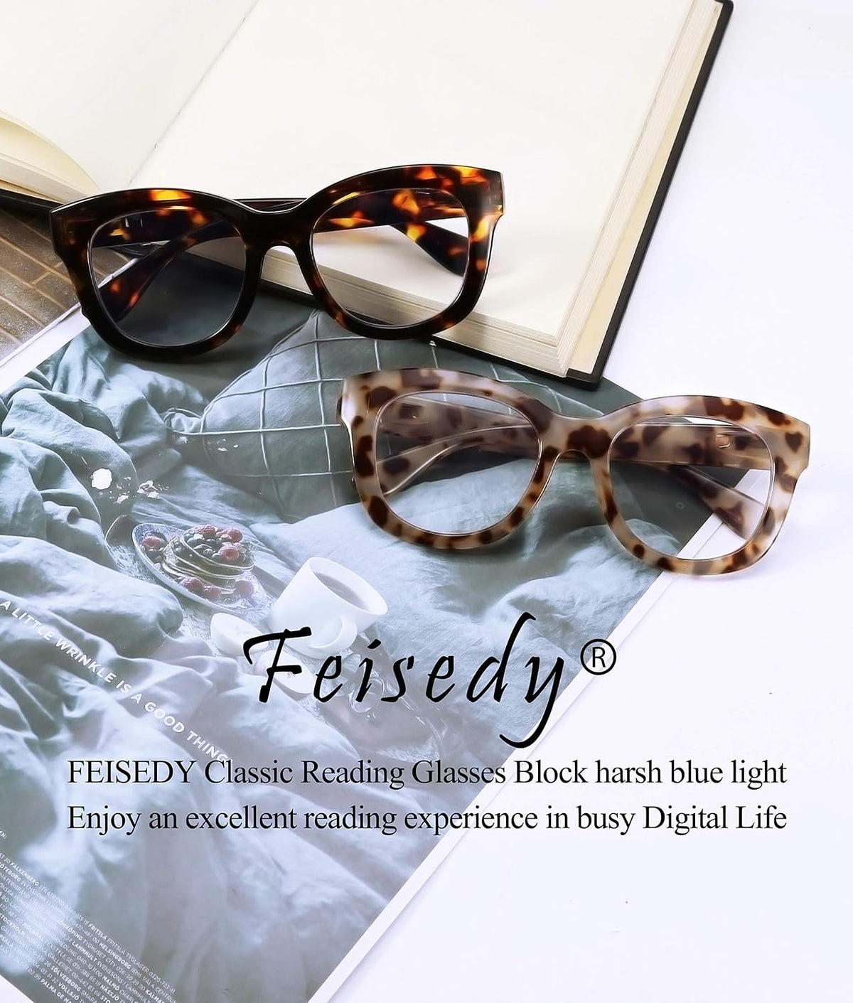 ÉÌƷͼƬ 26 | B082SVW71F | FEISEDY Retro Reading Glasses Thick Square Big Frame Blue Light Blocking Lens Anti Glare Digital Eyestrain B2534