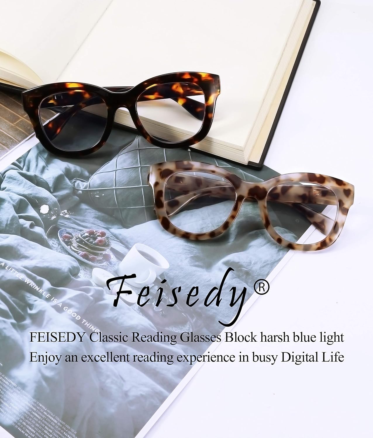 商品图片 26 | B082SVW71F | FEISEDY Retro Reading Glasses Thick Square Big Frame Blue Light Blocking Lens Anti Glare Digital Eyestrain B2534