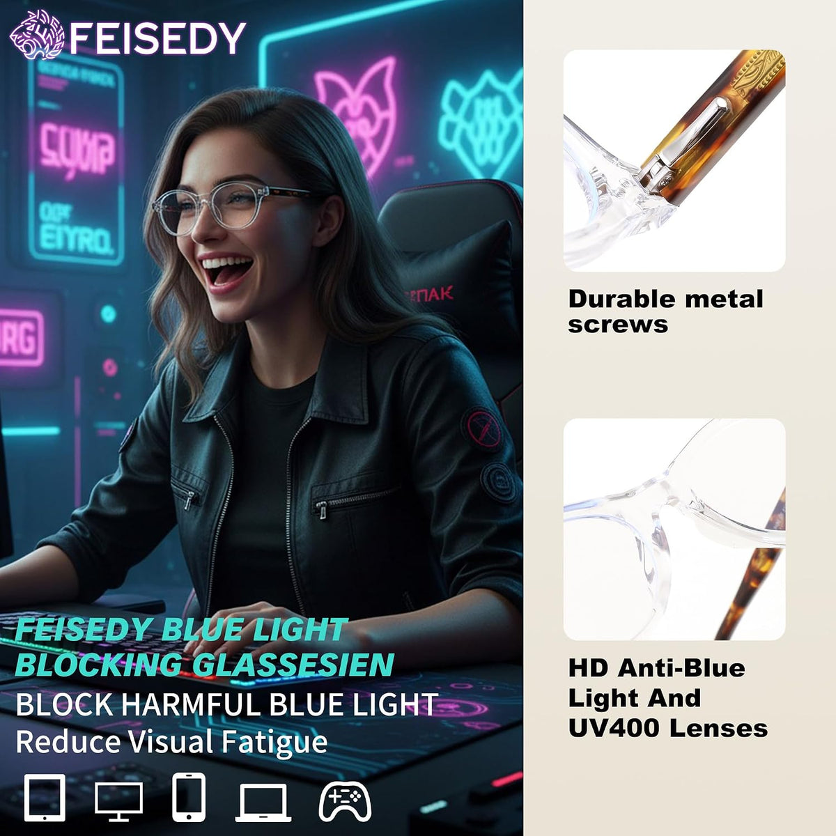 ÉÌƷͼƬ 29 | B0GV3QRRGW | FEISEDY Oval Cat Eye Blue Light Blocking Glasses for Women Clear Lens B0395