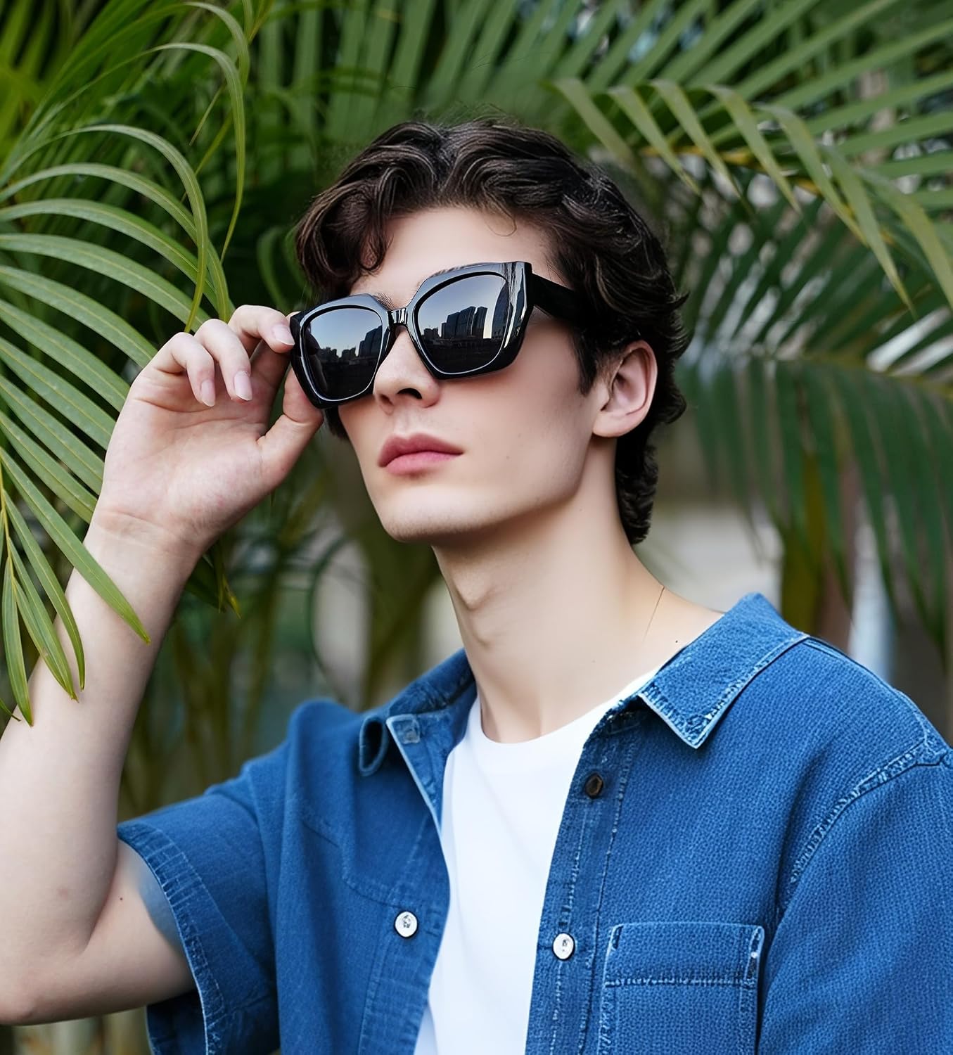 商品图片 35 | B0CNCTSQ2Z | FEISEDY Trendy Polarized Sunglasses, Oversized Irregular TR Frame for Women Men, Retro Shades UV400 B0016