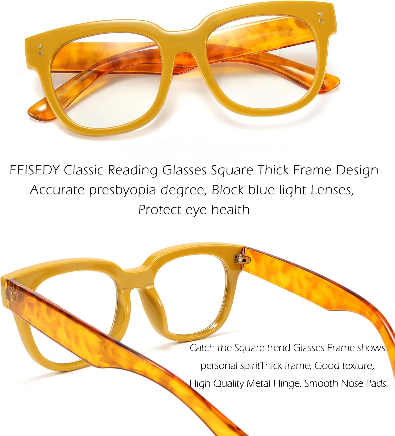 商品图片 30 | B0DBQFZT73 | FEISEDY Retro Square Thick Big Frame Blue Light Blocking Reading Glasses Anti Glare Digital Eyestrain Reader B2523