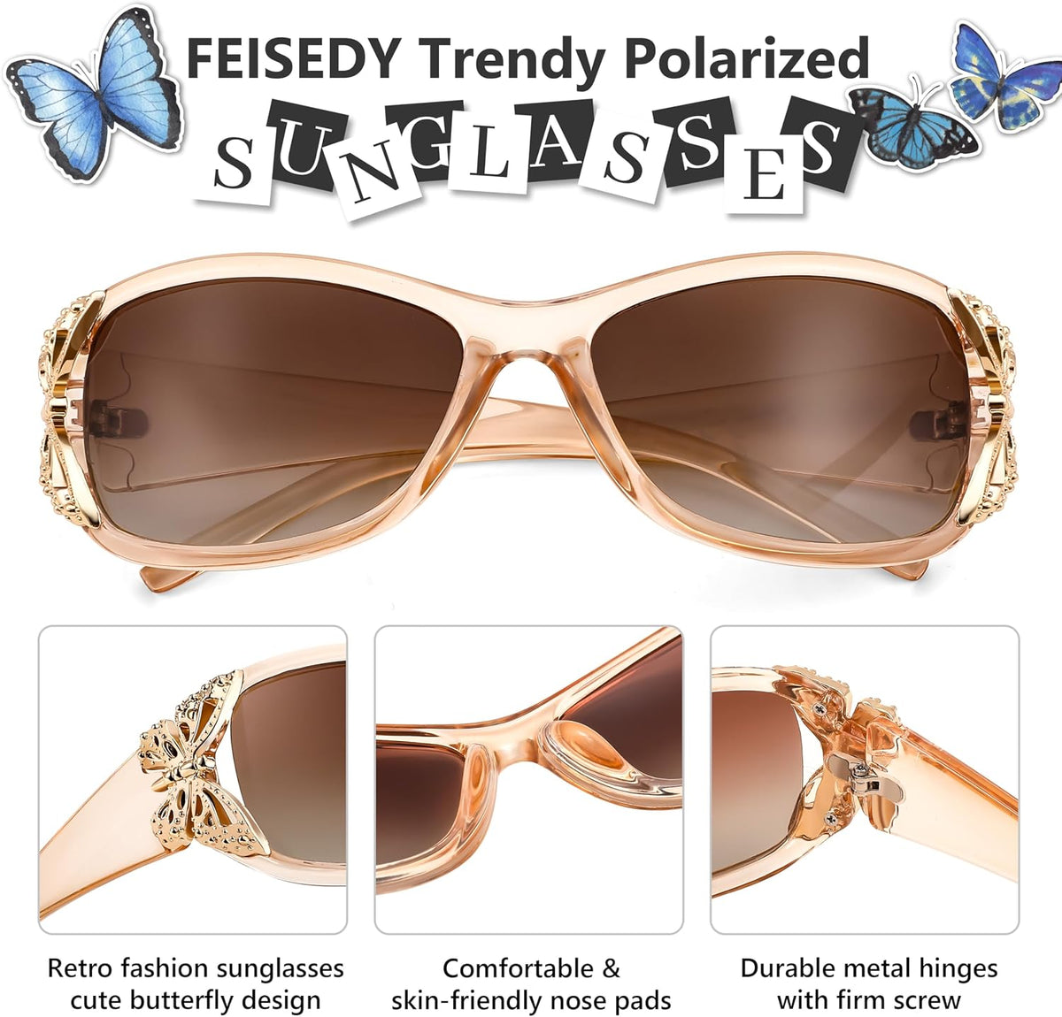 ÉÌƷͼƬ 4 | B0CNRQ7WVZ | FEISEDY Y2K Women Polarized Sunglasses Butterfly Wrap Around UV400 Shades