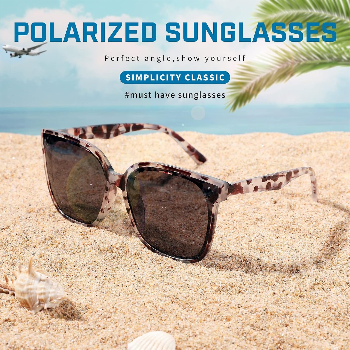 商品图片 70 | B0871BKMTN | FEISEDY Oversized Polarized Sunglasses - UV400 Protection, Square Fashion Sun Glasses for Outdoor & Daily B2600