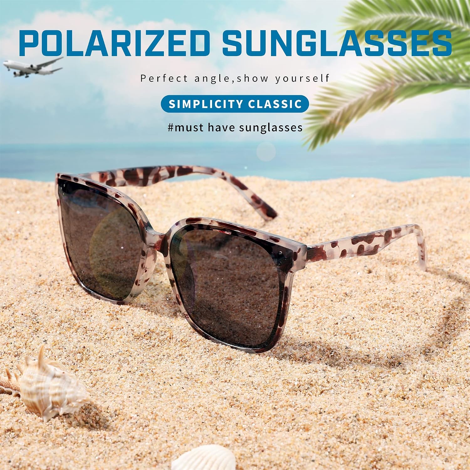 商品图片 70 | B0871BKMTN | FEISEDY Oversized Polarized Sunglasses - UV400 Protection, Square Fashion Sun Glasses for Outdoor & Daily B2600
