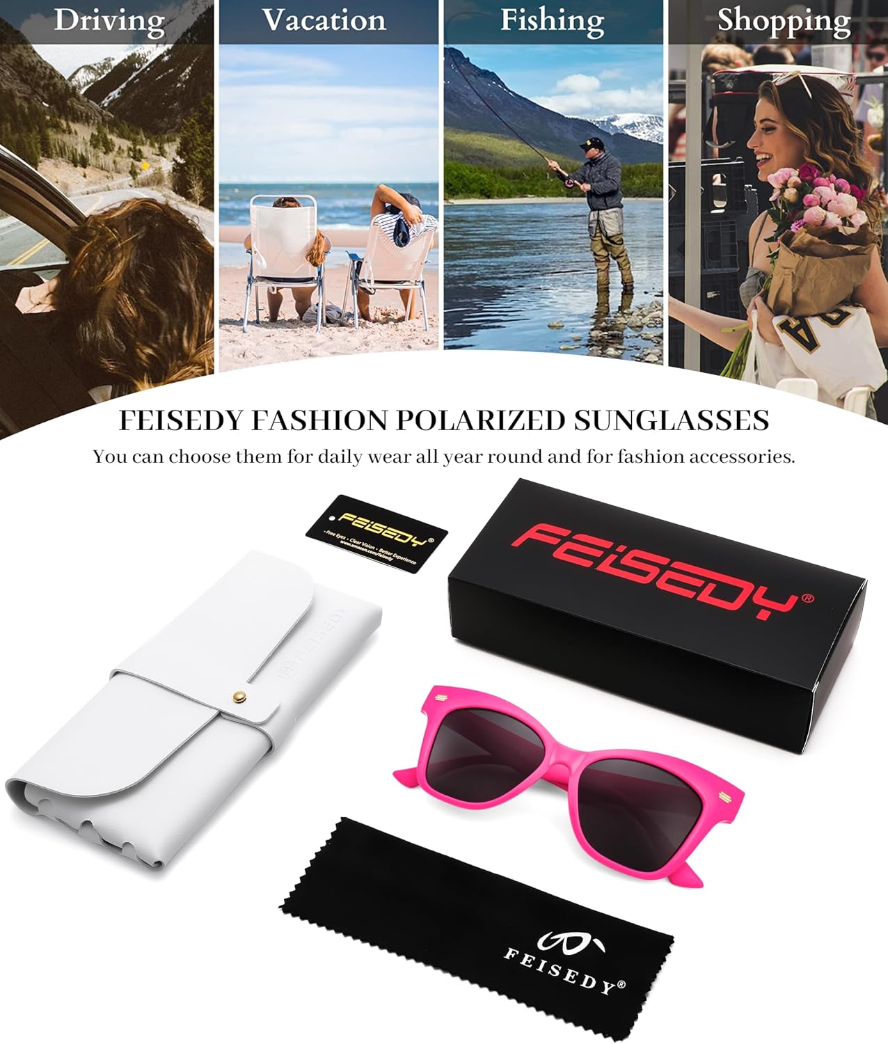 商品图片 21 | B0CJNSZC8B | FEISEDY Trendy Polarized Sunglasses, Retro Cateye Frame for Women, UV400 Protection Shades B0009